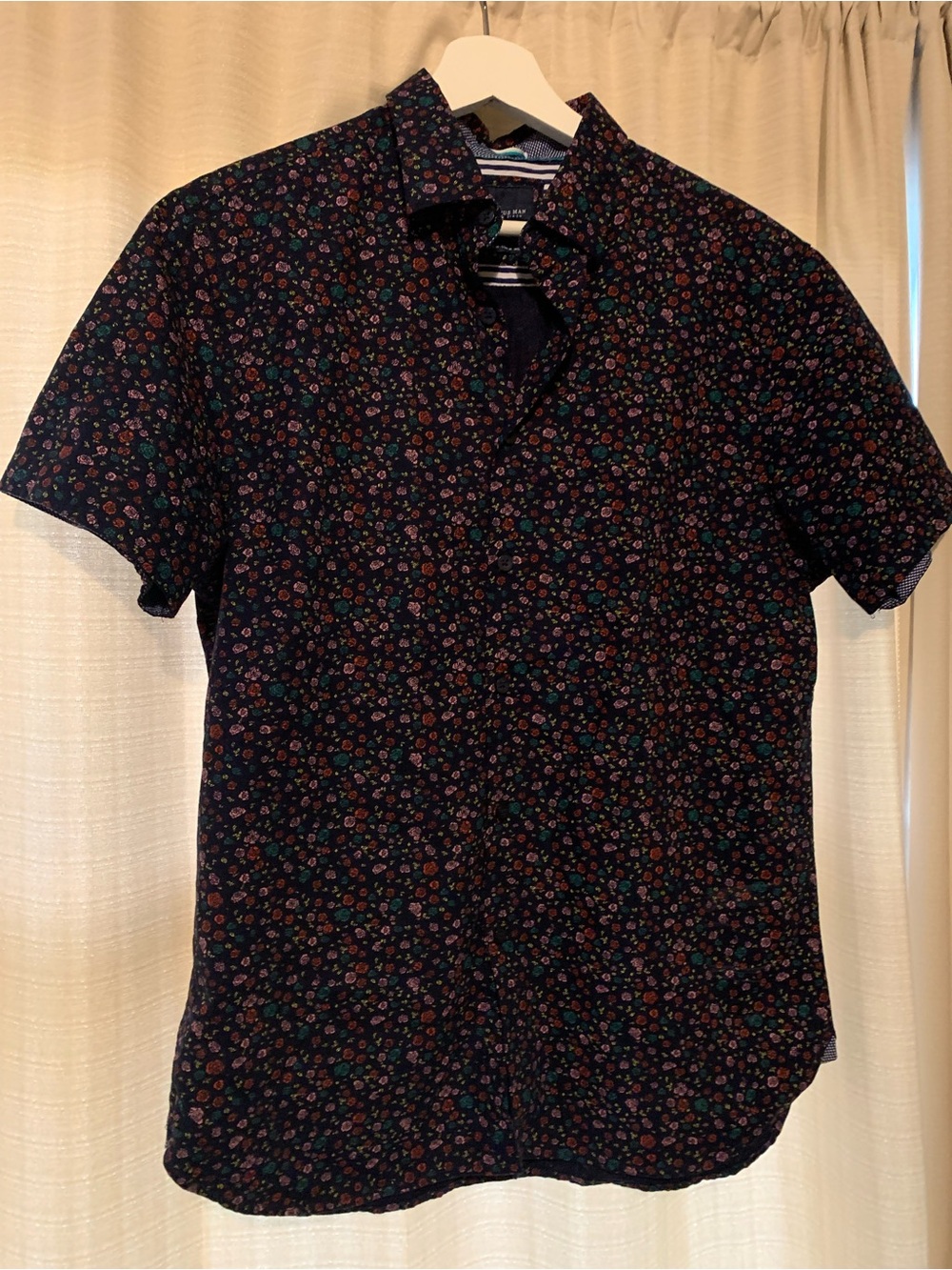 Men's Dark Floral Short Sleeve Shirt - Dark Blue